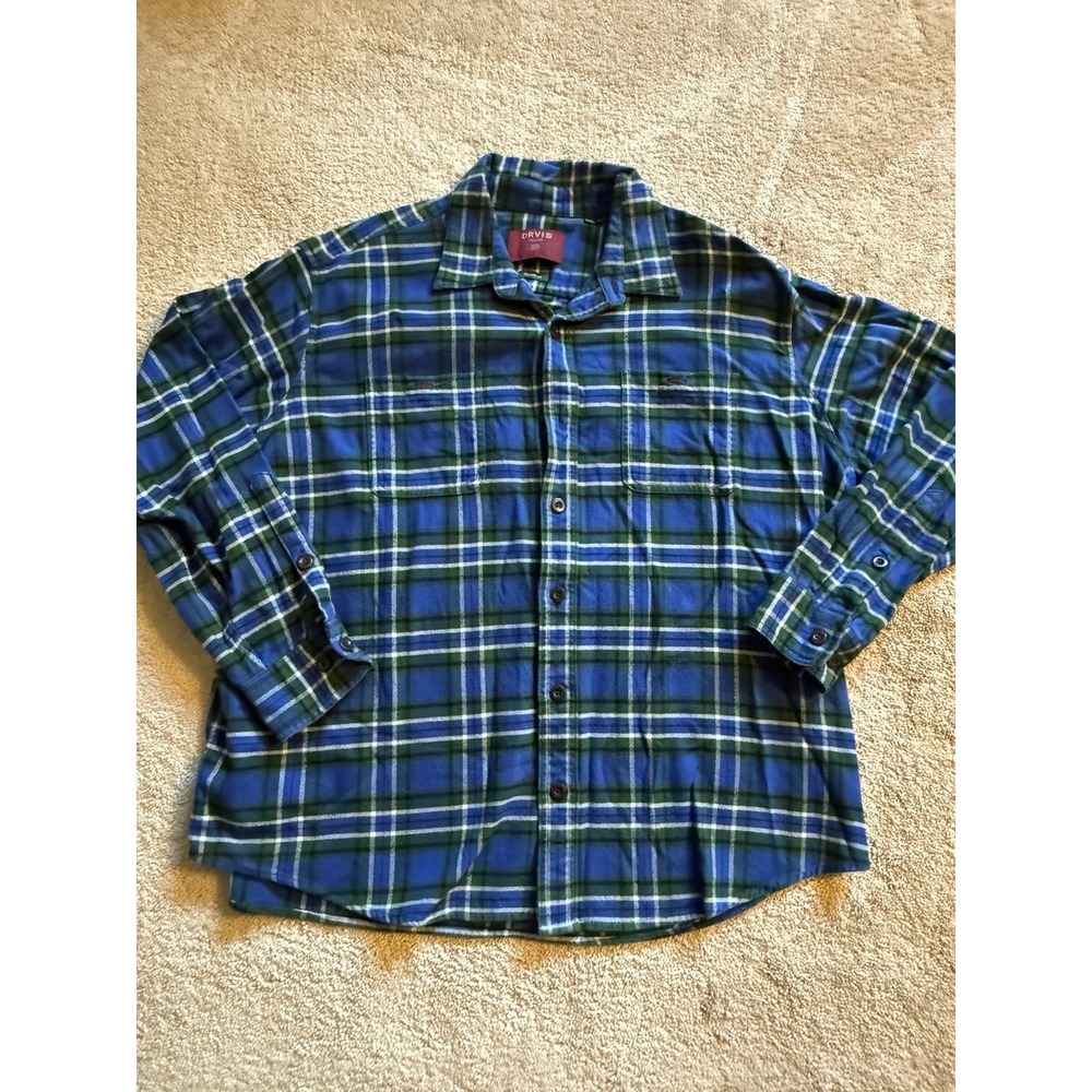 Orvis Classic Fit Flannel Shirt Size XXL Blue And‎ Green